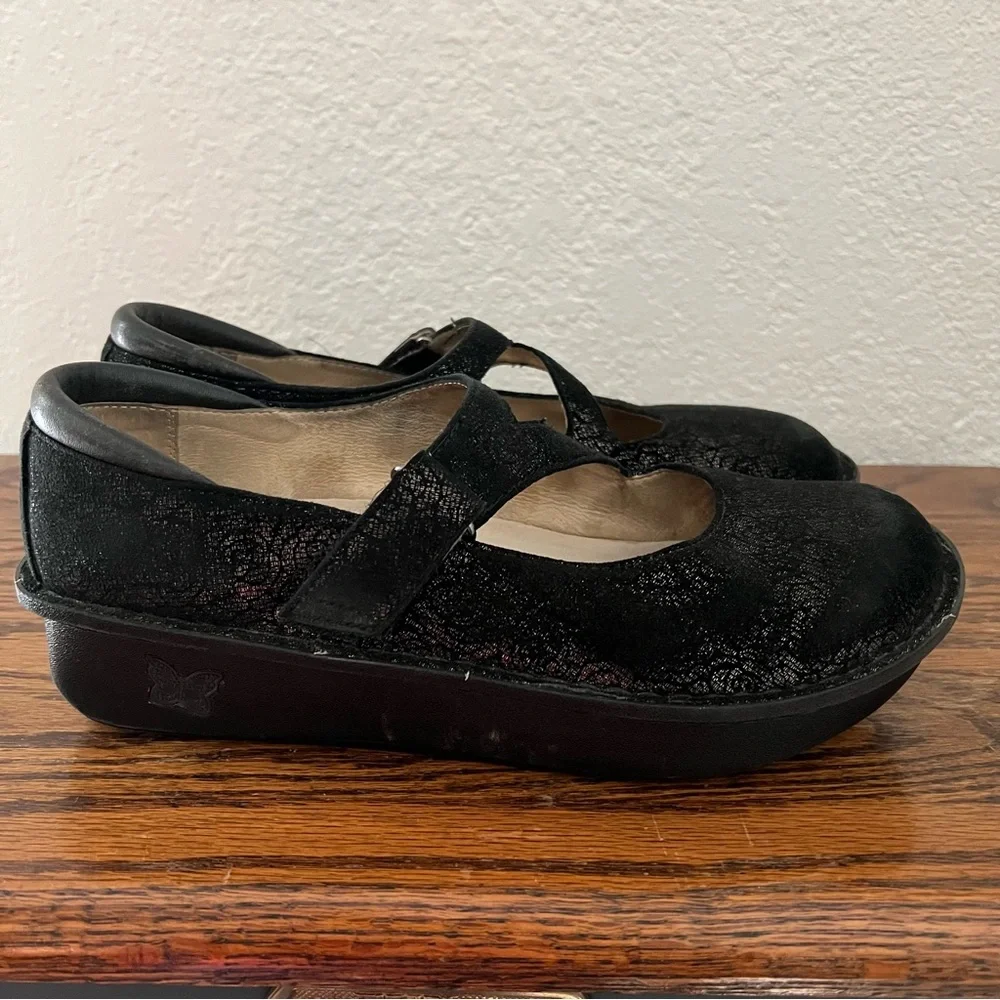 Alegria Dayna Pewter Fleurette Floral Mary Jane Platform Clogs EU 40